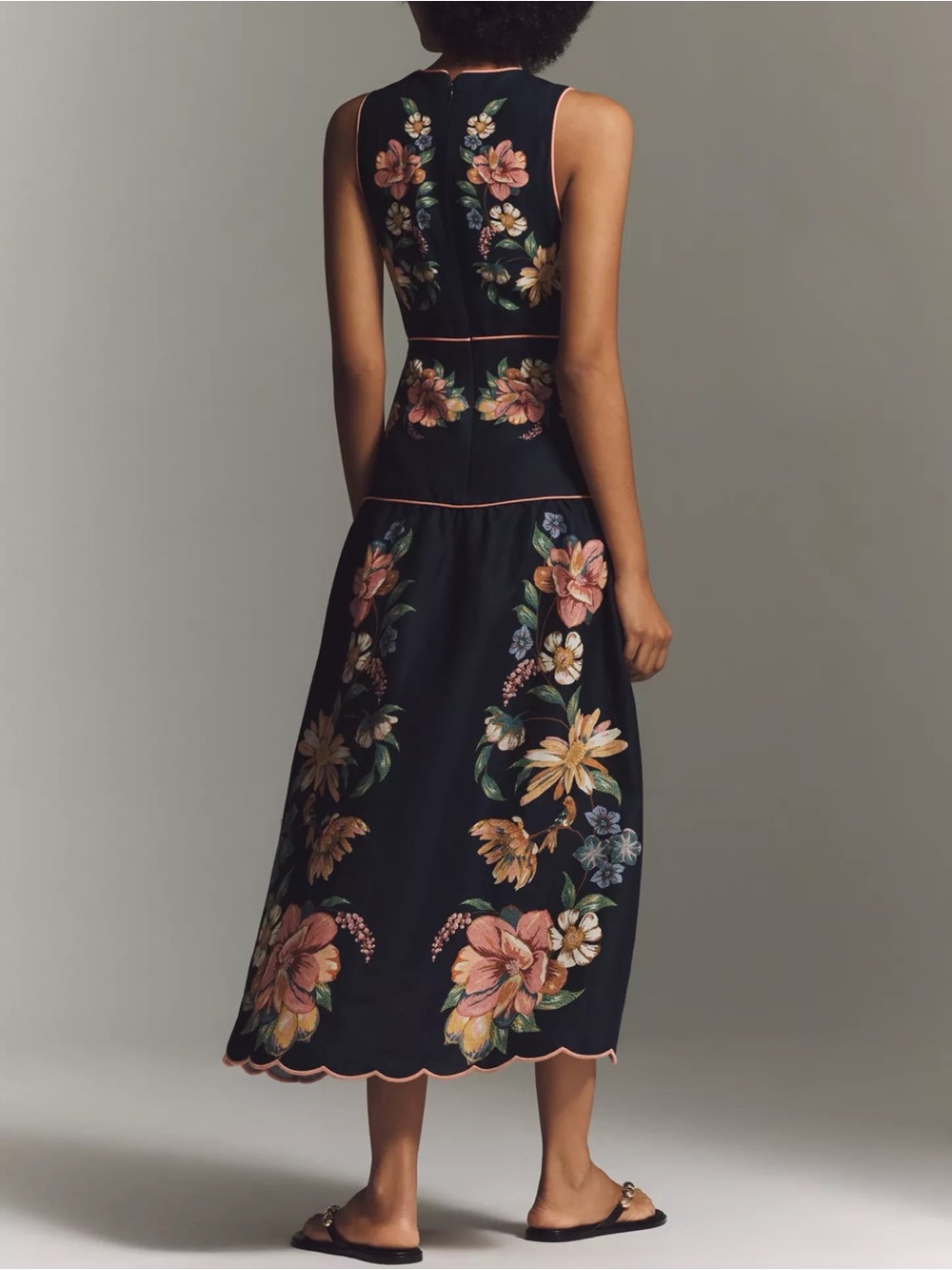 FARM RIO Maira Floral Linen Sleeveless Plunge Maxi Dress SMALL Navy Blue NWT - Picture 2 of 7